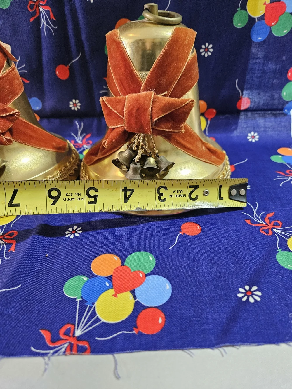 Brass Decorative Holiday Bells with Red Velvet Bows
